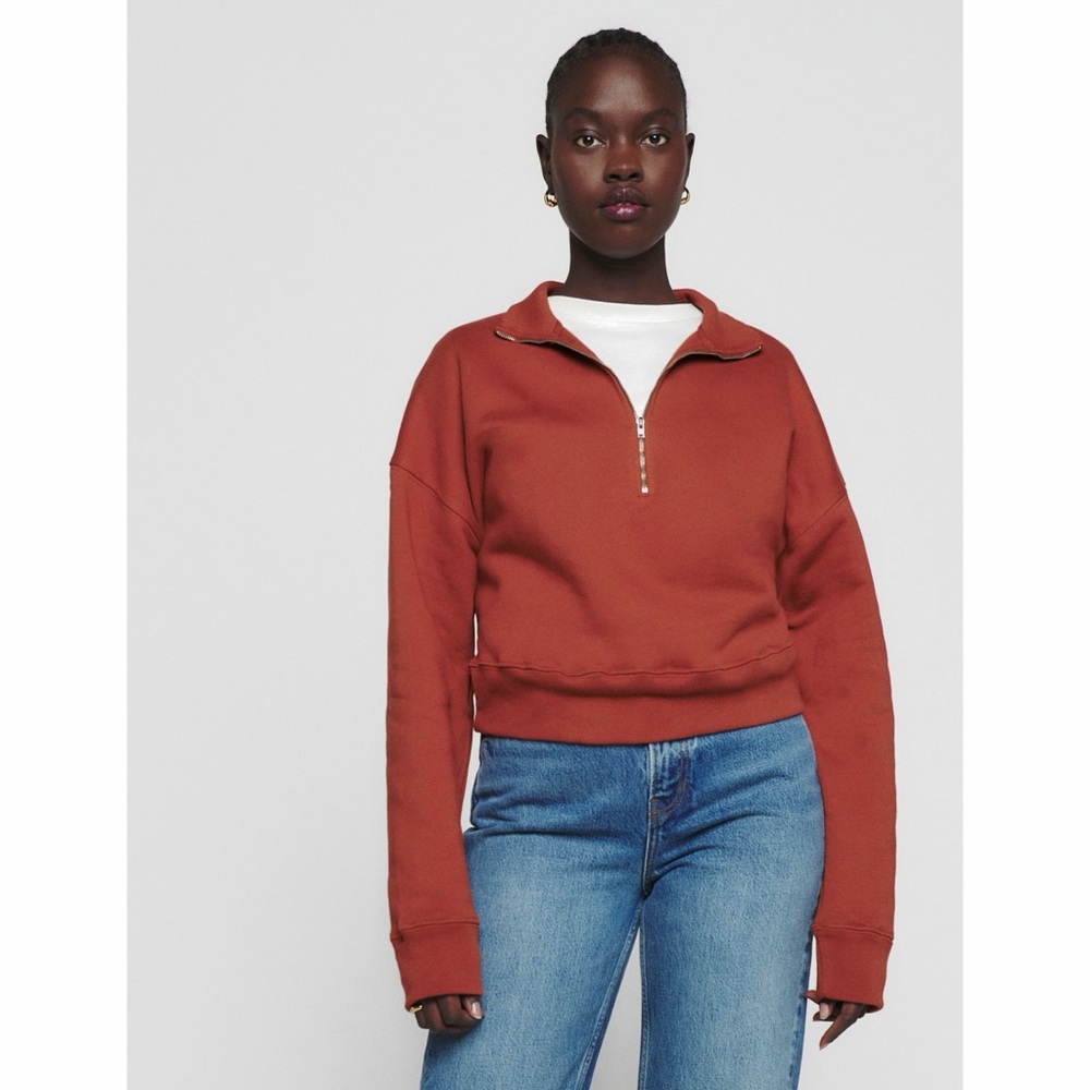 Reformation Oxide Marla Zip Cropped Pullover Sweatshirt